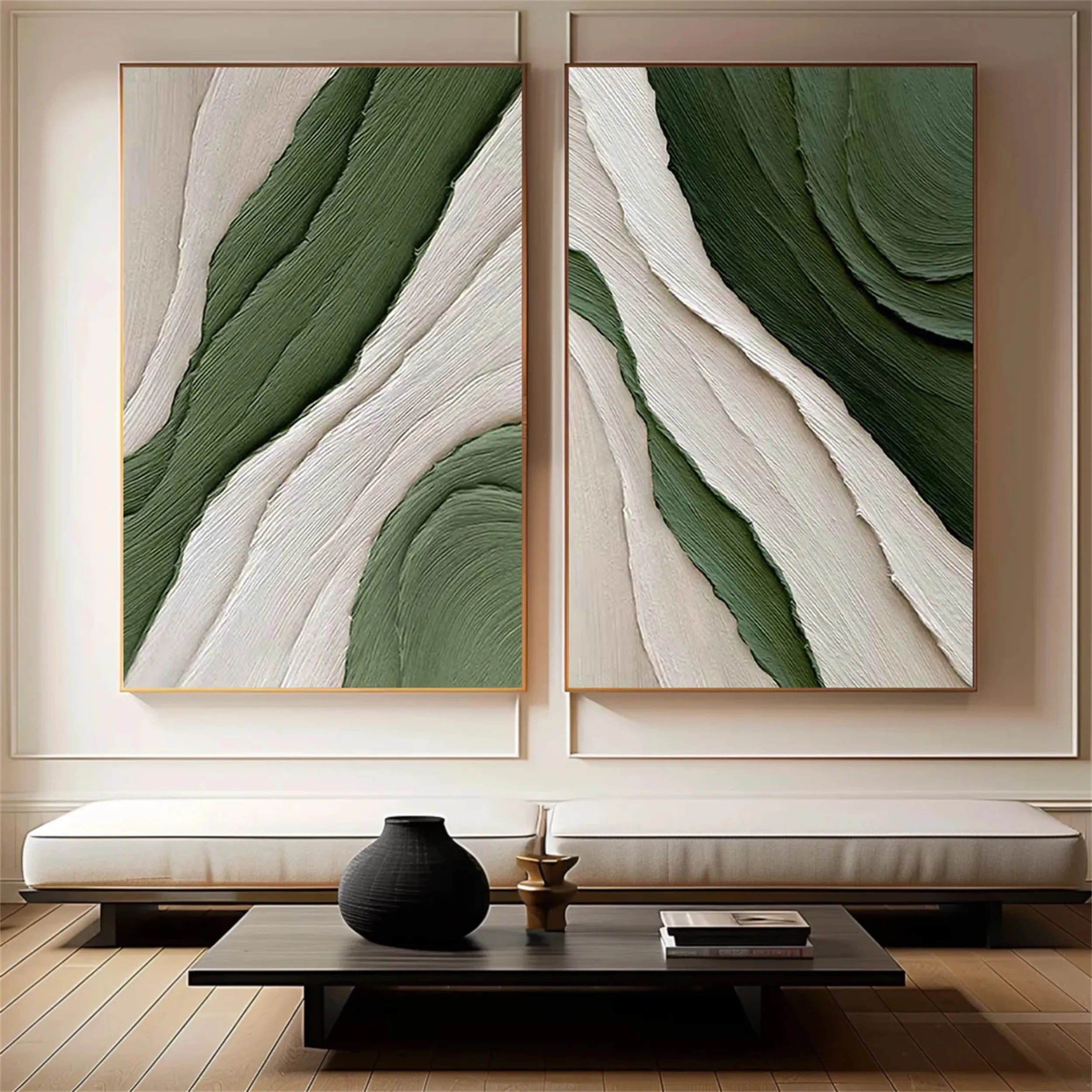 Abstract Blue and Green Wall Art Set of 2 - Modern Canvas Paintings for Living Room, Bedroom & Office Decor #BG047