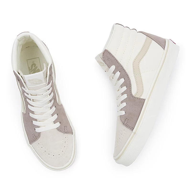 VANS Women's Sk8-Hi Multi Block Grey Skate Shoes - Classic High-Top Sneakers for Skateboarding, Streetwear & Casual Fashion