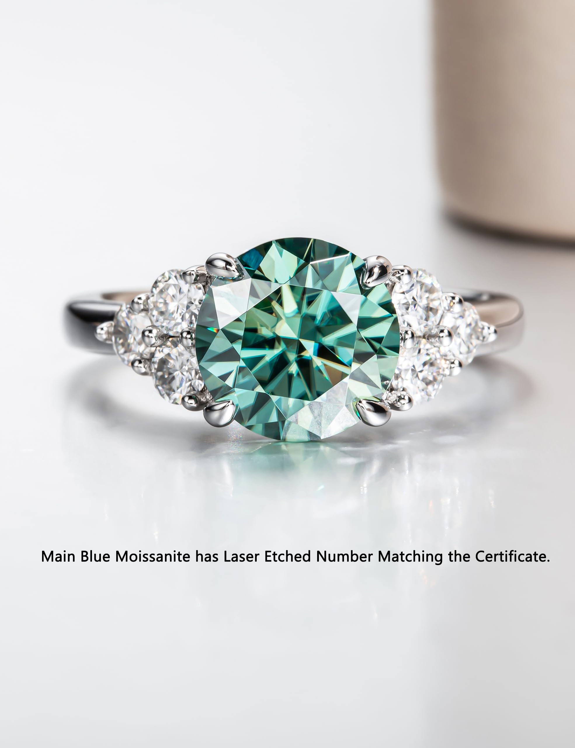 3.0 Carat Fancy Vivid Blue Green Moissanite Ring | 3.6 CTTW VVS D-Color Certified | Platinum Plated Silver Wedding Band | Elegant Engagement & Anniversary Ring for Women | Perfect for Proposals, Bridal Jewelry & Special Occasions