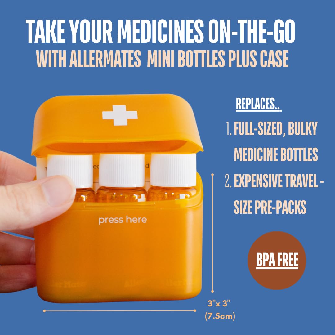3-Pack Amber Travel Size Medicine Bottles for Liquid & Pills - Portable Pill Organizer Case for Travel, Hiking, Camping & Daily Medication Storage