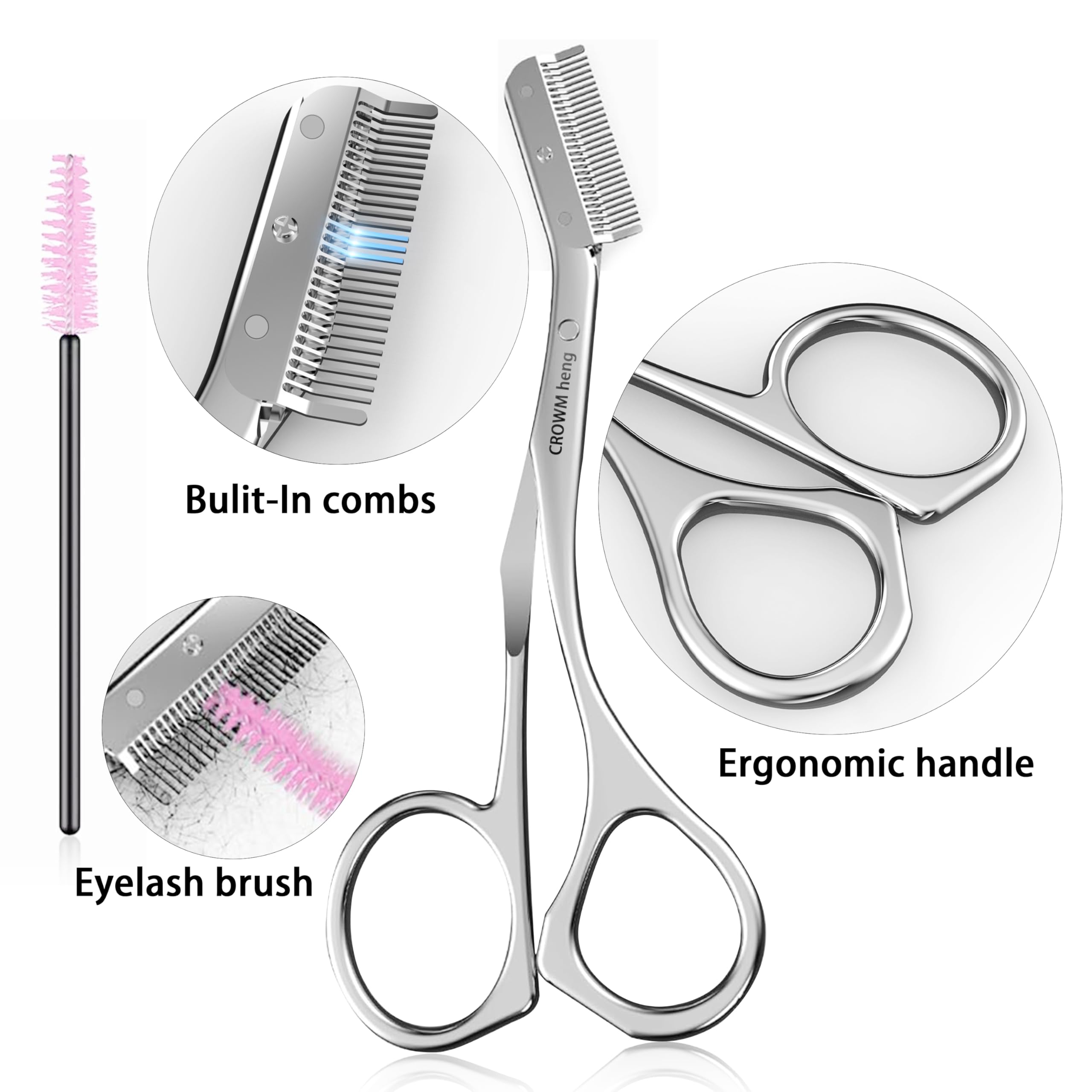 Professional Eyebrow Scissors with Comb - Stainless Steel Eyebrow Trimmer for Precise Shaping - Unisex Eyebrow Grooming Kit for Salon & Home Use - Perfect for Eyebrow, Eyelash & Facial Hair Trimming