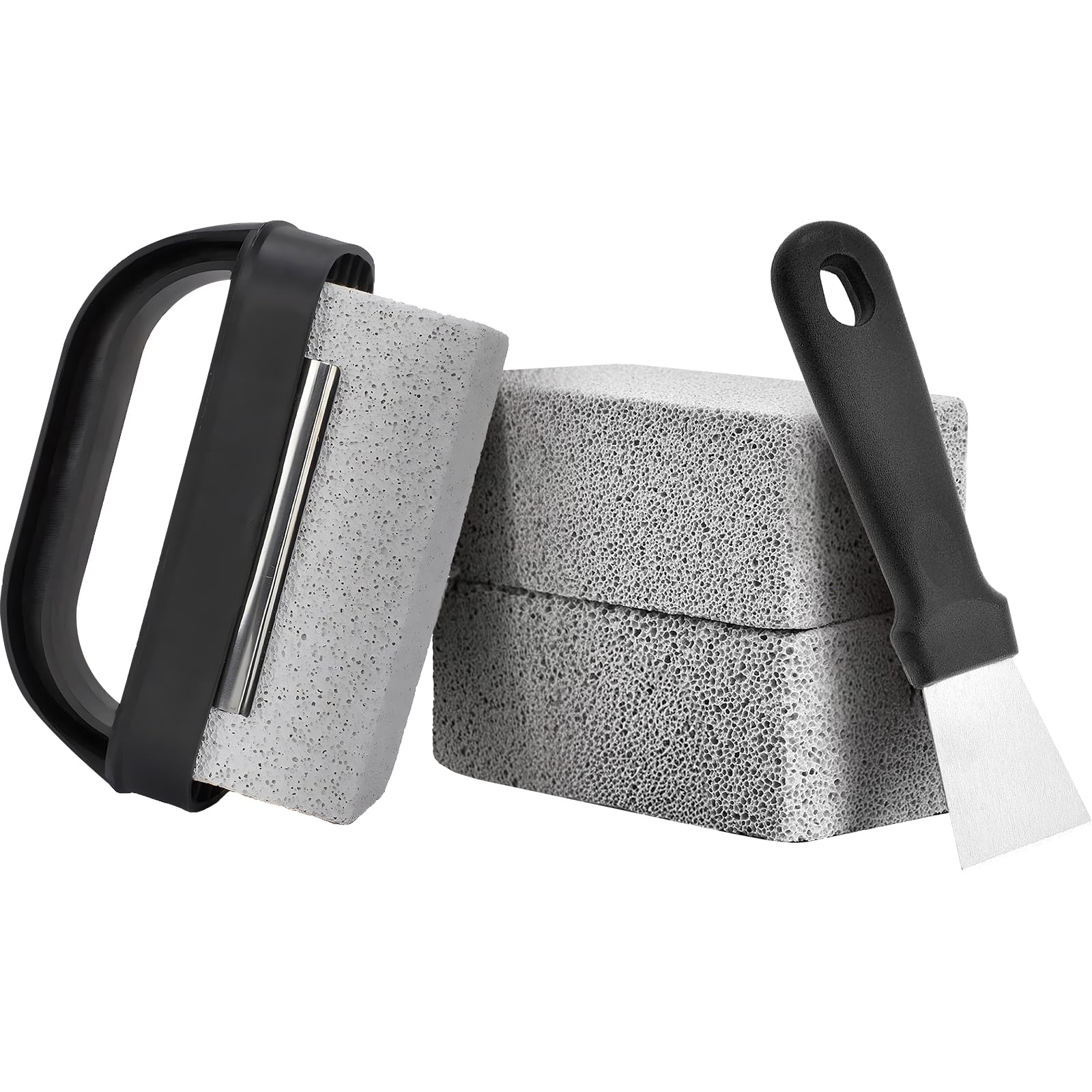 **3-Pack Pumice Stone Grill Cleaning Blocks for Blackstone Griddle – Heavy Duty BBQ Scraper with Handle – Perfect for Flat Top Griddles, Outdoor Cooking & Camping**