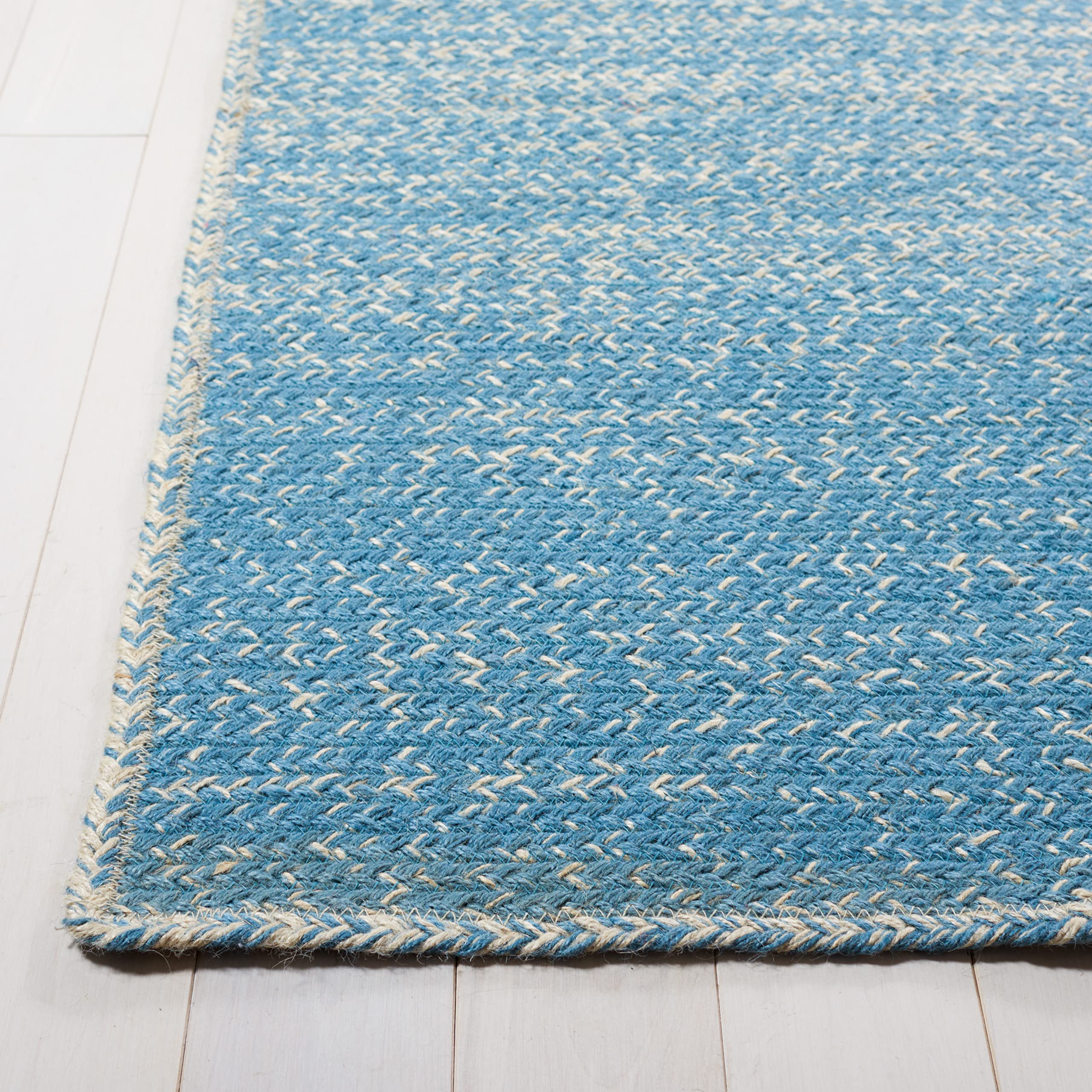 SAFAVIEH Handmade Boho Ombre Jute Area Rug 6'x6' - Natural & Light Blue (NFB263M) | Eco-Friendly Natural Fiber Collection for Living Room, Dining Room & Bedroom Decor
