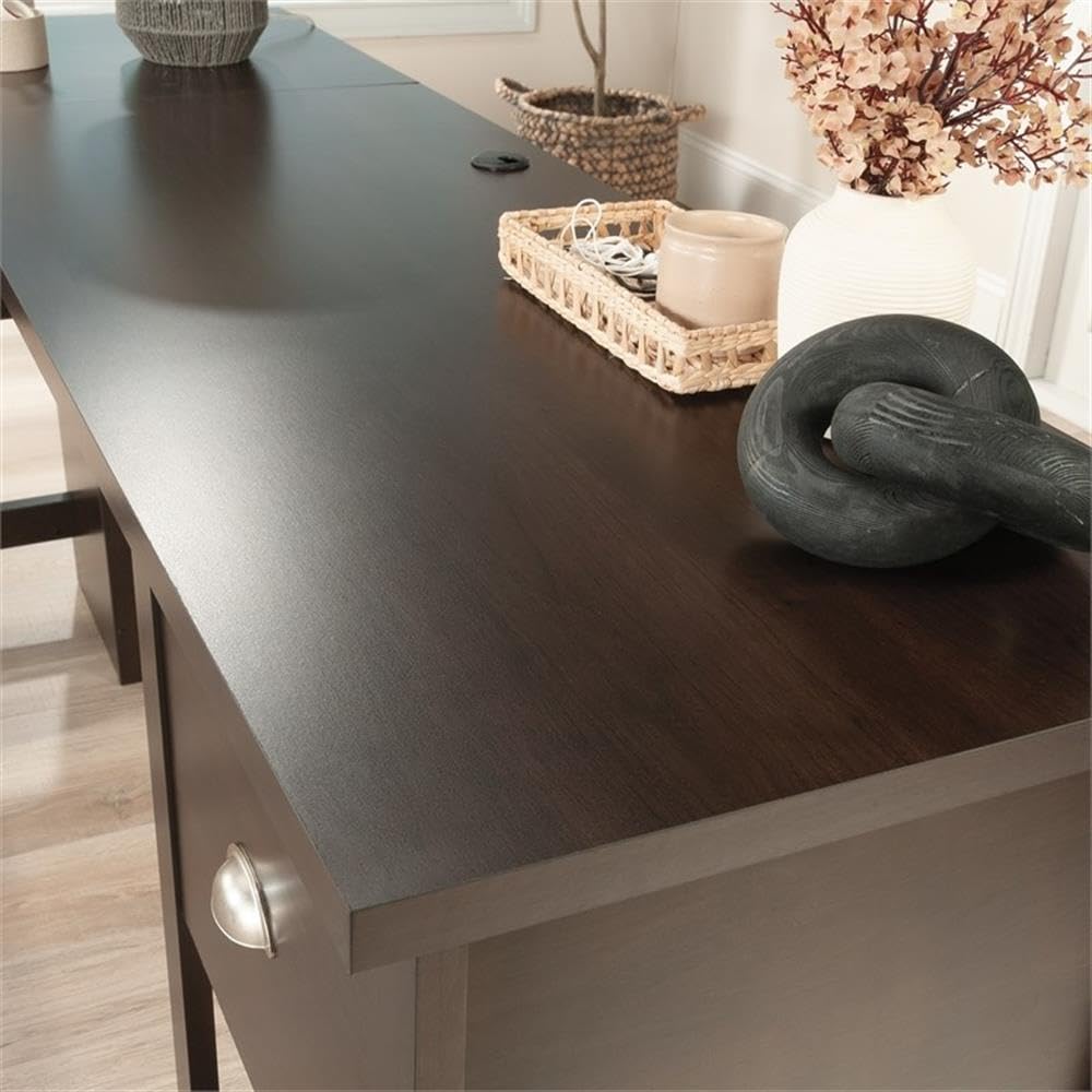 Pemberly Row Contemporary Engineered Wood L-Shaped Desk in Cinnamon Cherry Finish - Perfect for Home Office & Gaming Setup