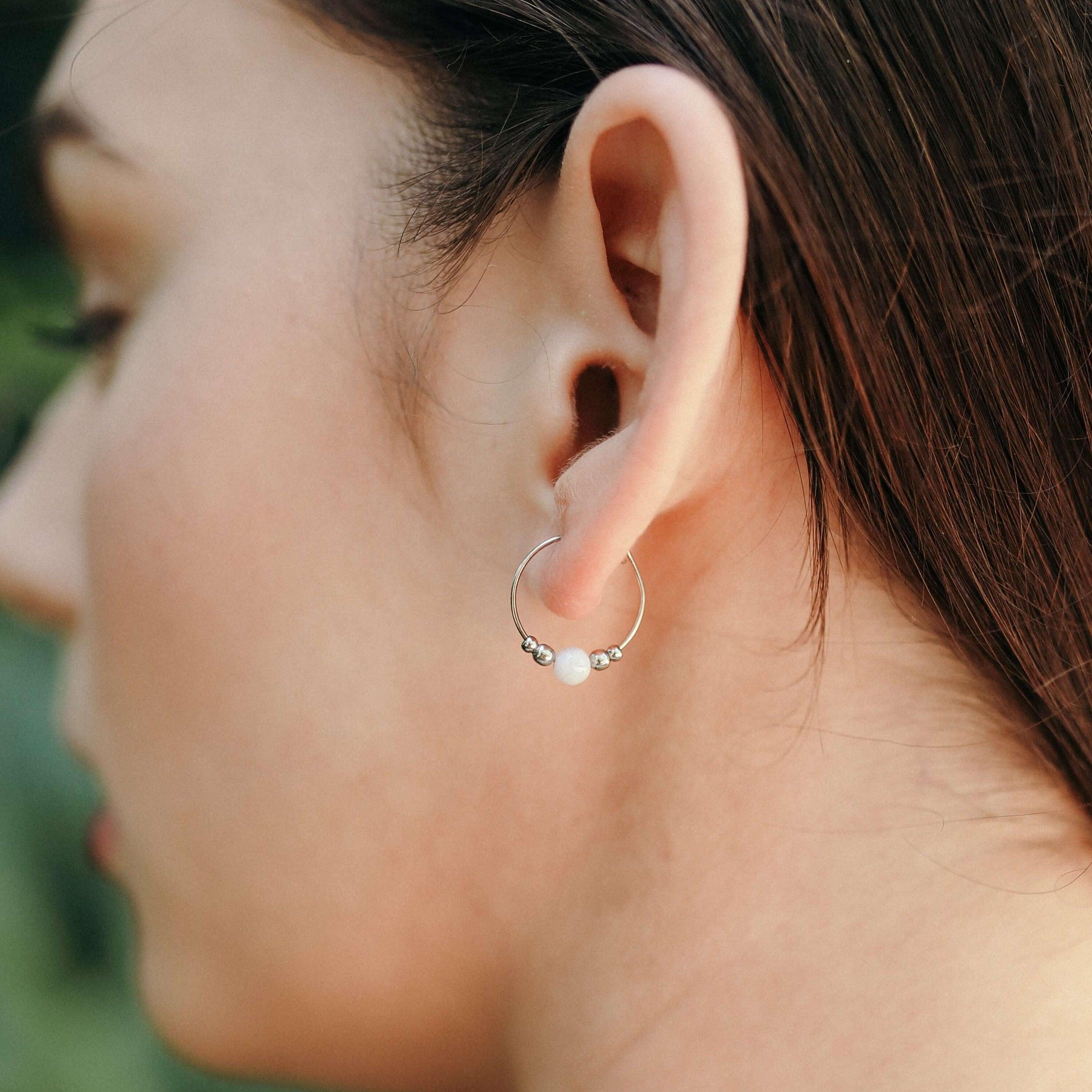 Tiny Blue Lace Agate Bead Hoop Earrings for Women - Natural Stone Dangle Jewelry - Perfect for Everyday Wear, Office & Special Occasions