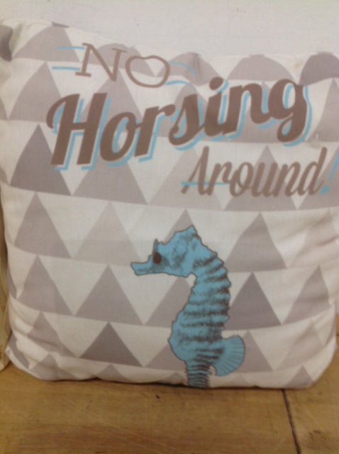 16-Inch Aqua Seahorse Print Pillow - Soft Decorative Throw Pillow for Bed, Couch, and Nursery Decor
