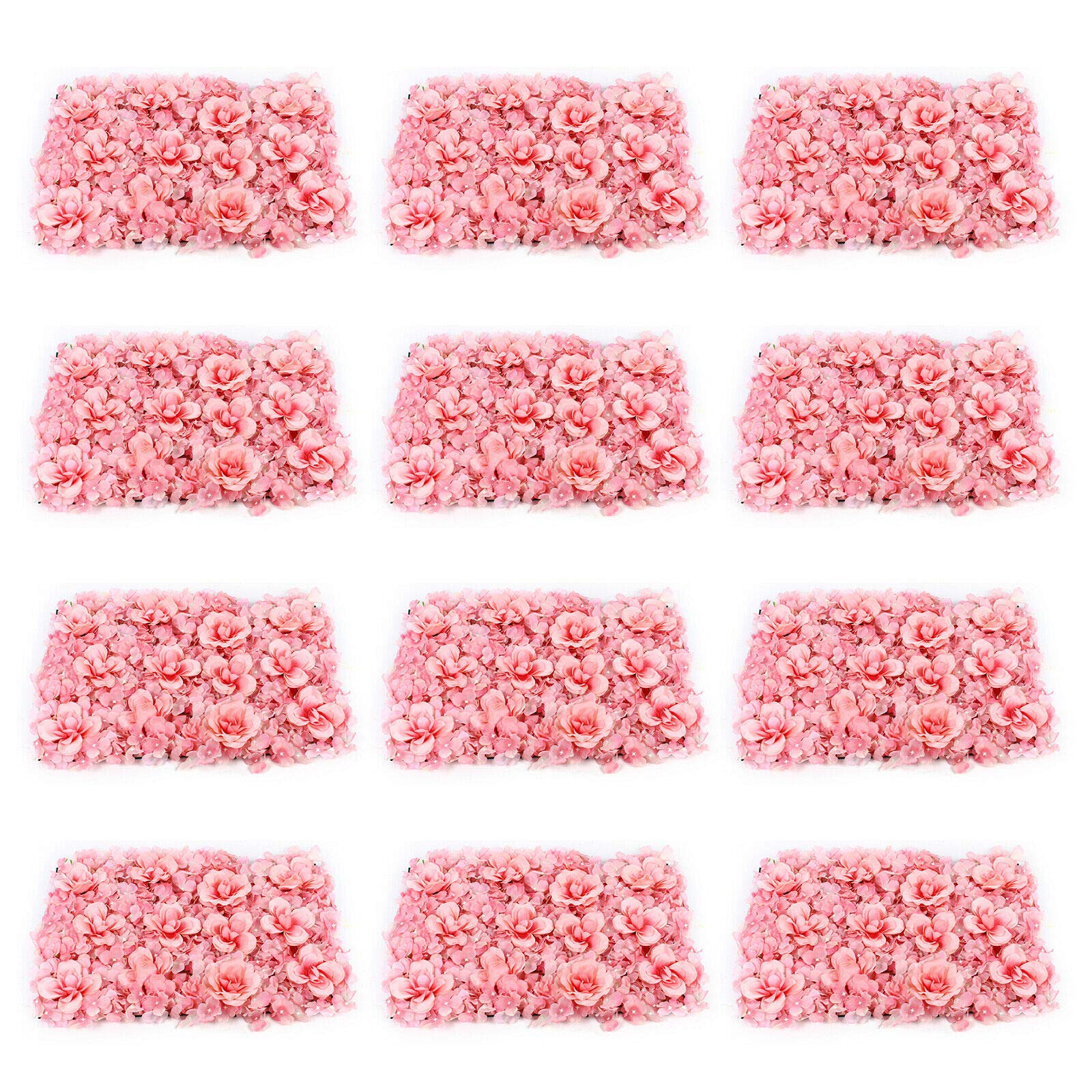 12pcs Artificial Rose Flower Wall Panels - Pink Fake Roses for Wedding Backdrop, Party Decor, Event Decoration (24x16 Inches) - Perfect for Indoor & Outdoor Weddings, Baby Showers, Photo Booths
