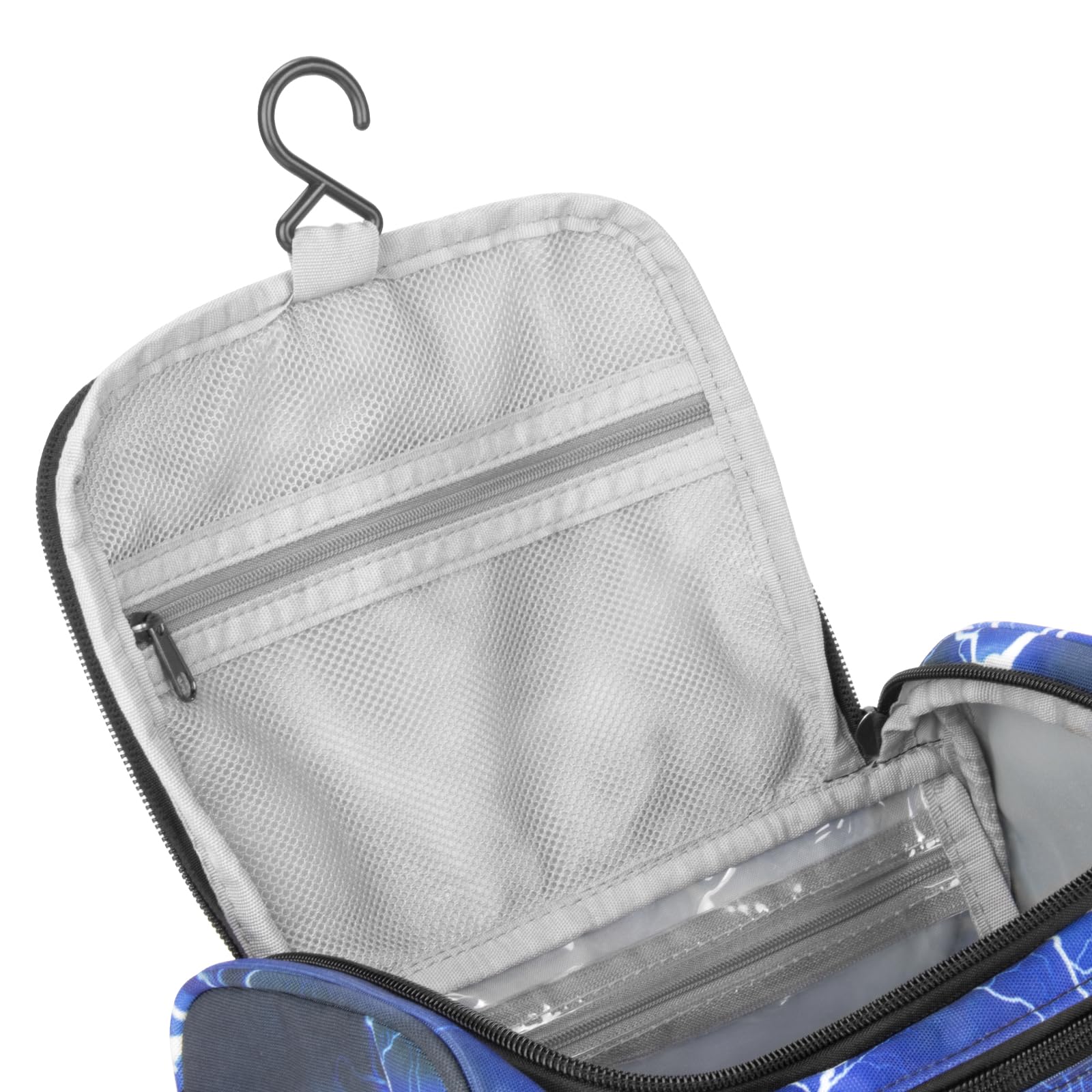 Choco Mocha Waterproof Hanging Toiletry Bag for Boys - Travel Cosmetic Organizer with Lightning Blue Design | Perfect for Kids' Travel, Camping & Sleepovers