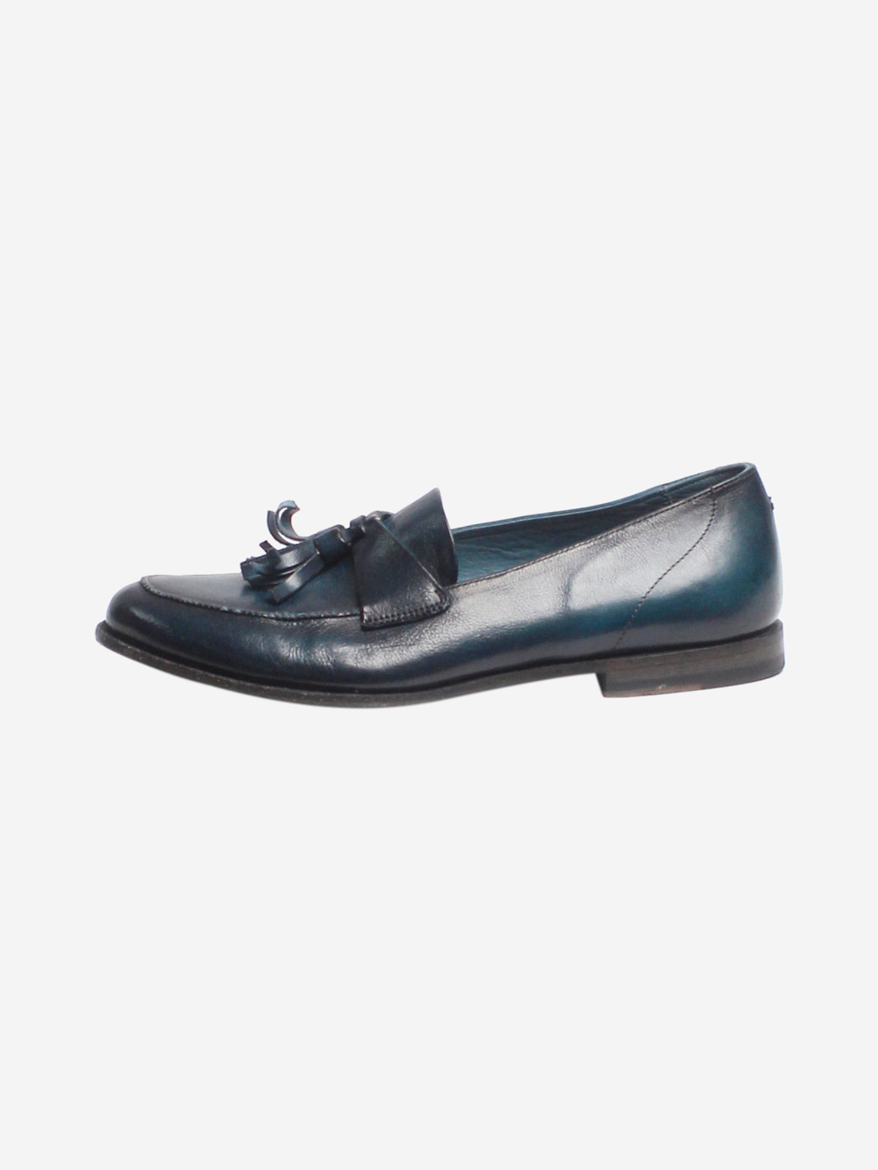 Blue Leather Tassel Loafers Women's Size EU 37.5 (US 7.5) - Comfortable Slip-On Shoes for Office, Casual Wear & Travel