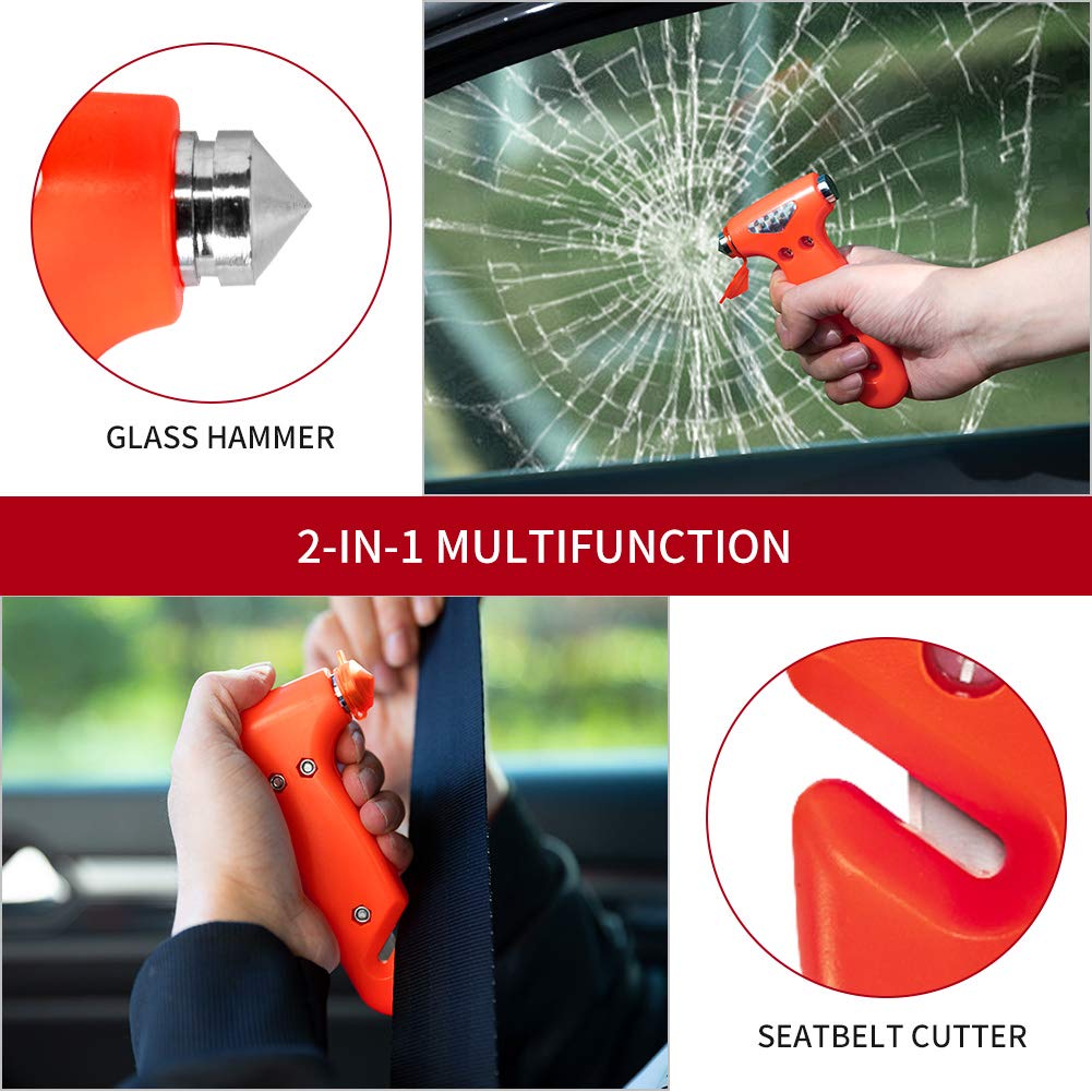 2-Pack Car Safety Hammer & Seatbelt Cutter - Emergency Escape Tool with Window Breaker & Belt Cutter - Red Auto Rescue Kit for Car Accidents (Perfect for Emergency Roadside Situations & Vehicle Safety Preparedness)