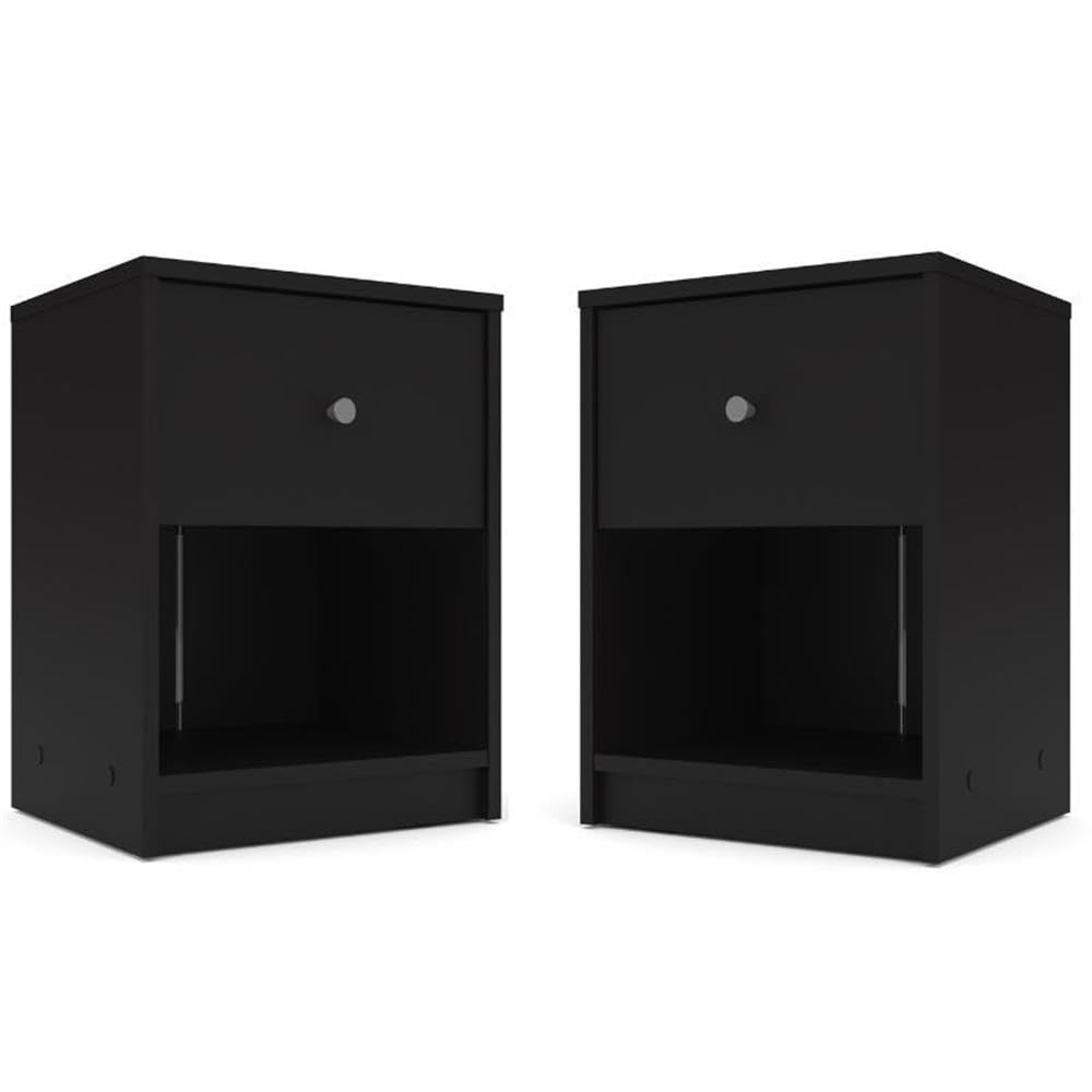 Black 2-Piece Bedroom Set with 2 One-Drawer Nightstands by Home Square - Perfect for Master Bedroom, Guest Room & Small Space Decor