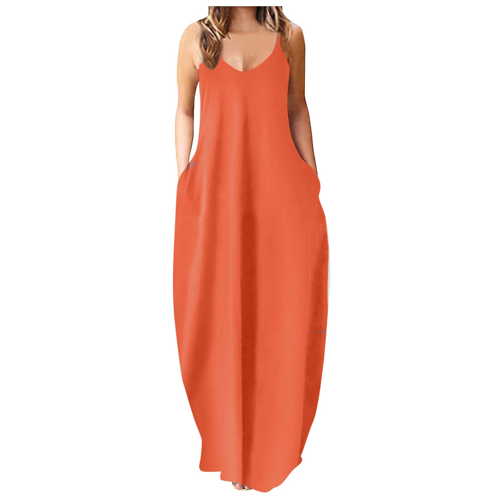 Women's Summer Maxi Dress with Pockets - Elegant Casual Cocktail & Wedding Guest Long Dress for Beach, Party & Special Occasions