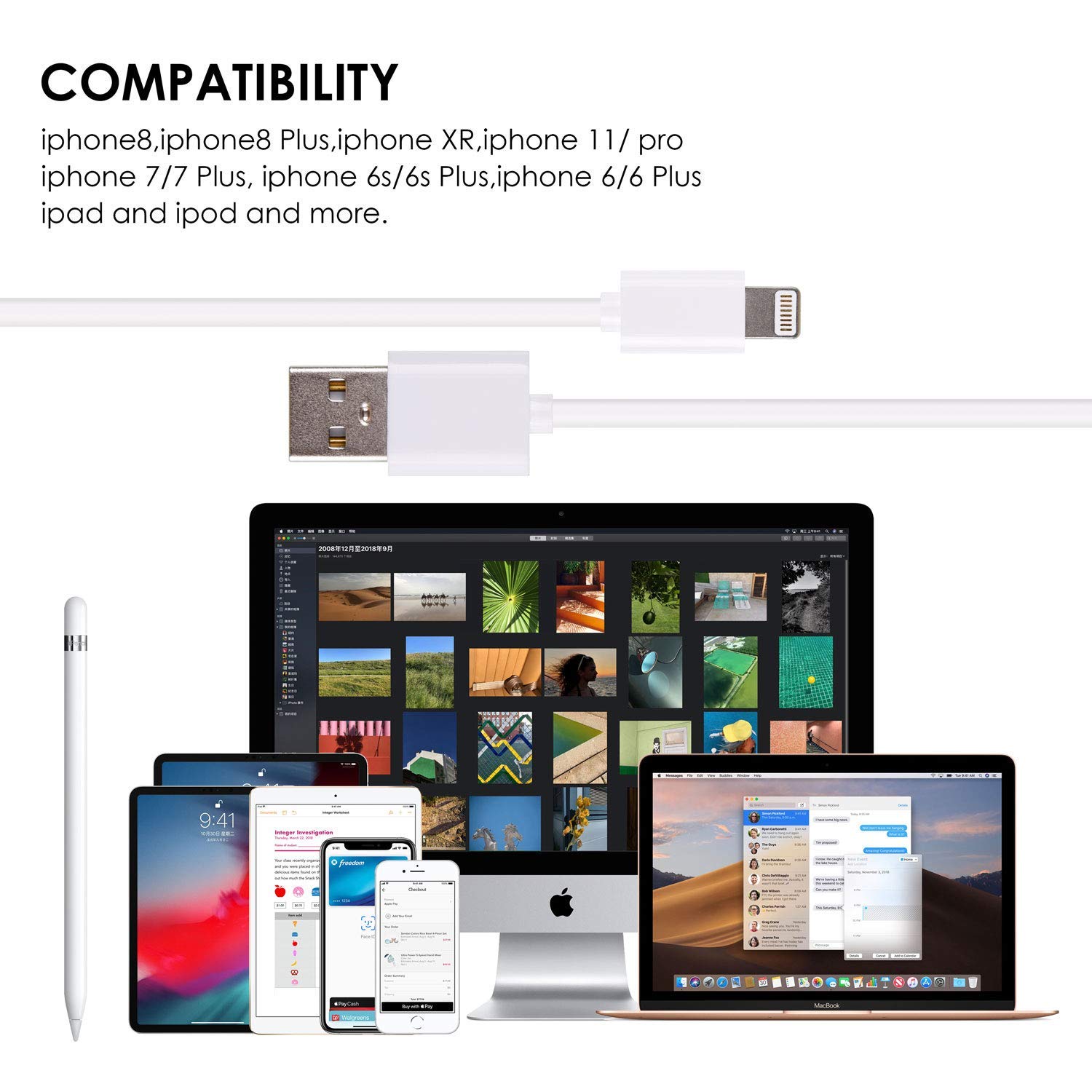2-in-1 USB Charger & Data Cable for Apple Pencil & iPhone/iPad Pro - 150CM Fast Charging Accessory for Artists, Students & Professionals - Perfect for Drawing, Note-Taking & Creative Work