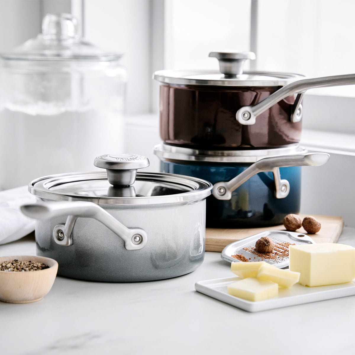 Premium Merten & Storck 1.5 Quart Enameled Steel Saucepan with Lid - Cloud Gray | Durable Cookware for Sauces, Soups & Simmering | Perfect for Stovetop & Oven Use