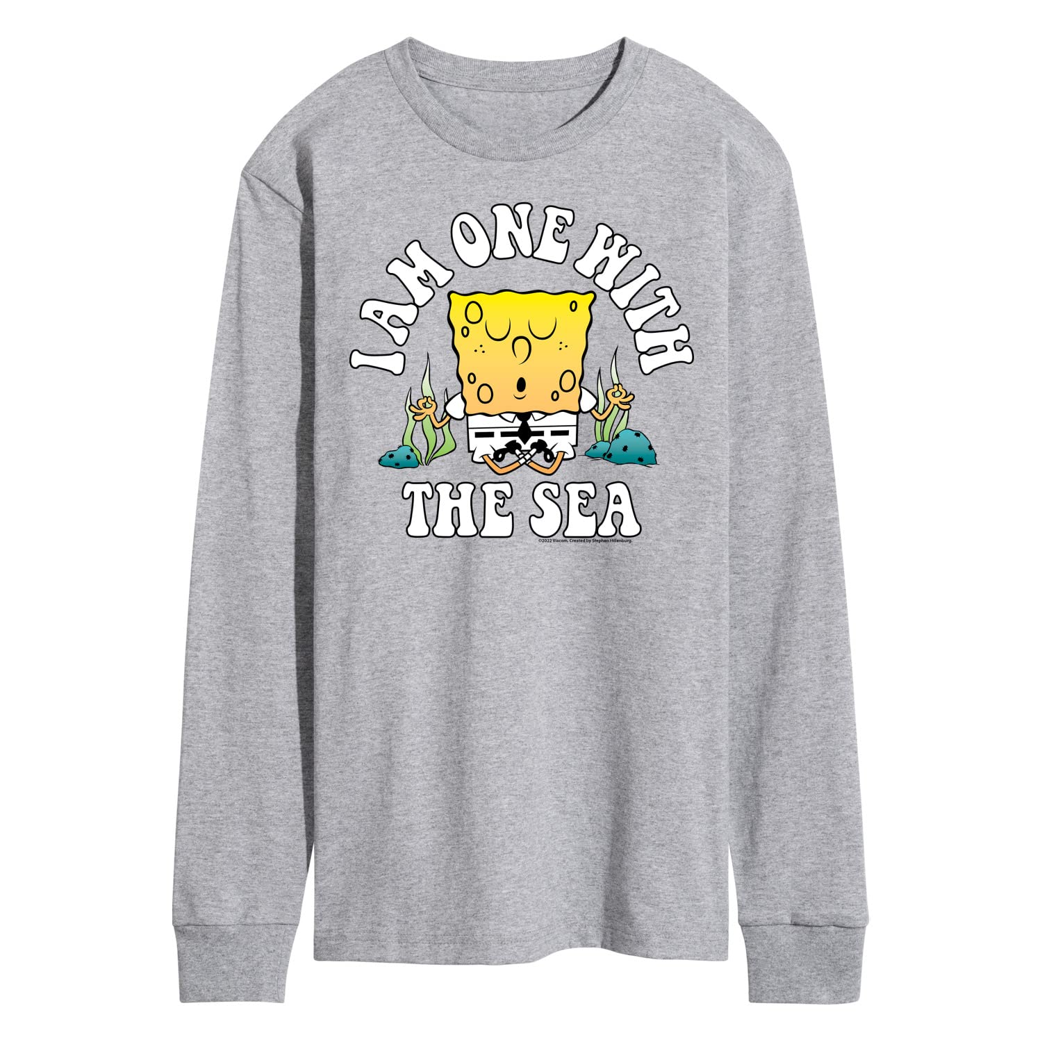 HYBRID APPAREL Spongebob Squarepants 'I'm One with The Sea' Men's Long Sleeve T-Shirt | Soft Cotton Graphic Tee for Fans | Perfect for Casual Wear, Cosplay & Beach Outings