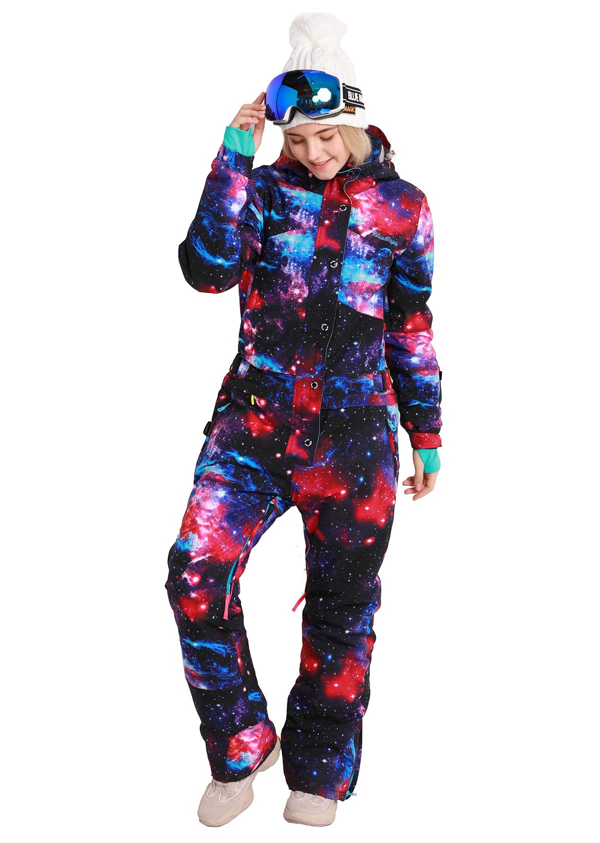 Bluemagic Women's Snowsuit One-Piece Ski Suit - Waterproof Winter Jumpsuit for Snowboarding, Skiing & Outdoor Activities - Colorful Insulated Coverall Snowboard Jacket
