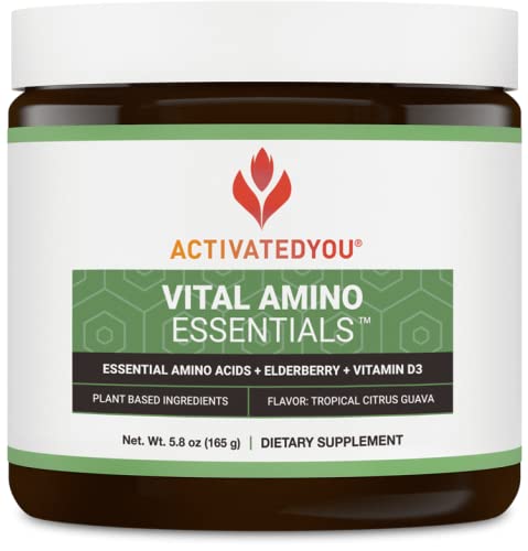 ActivatedYou Vital Amino Essentials - Complete Essential Amino Acids with Elderberry & Vitamin D3 Supplement | Citrus Guava Flavor | 30 Servings | Supports Muscle Recovery, Immune Health & Energy Boost for Active Lifestyles