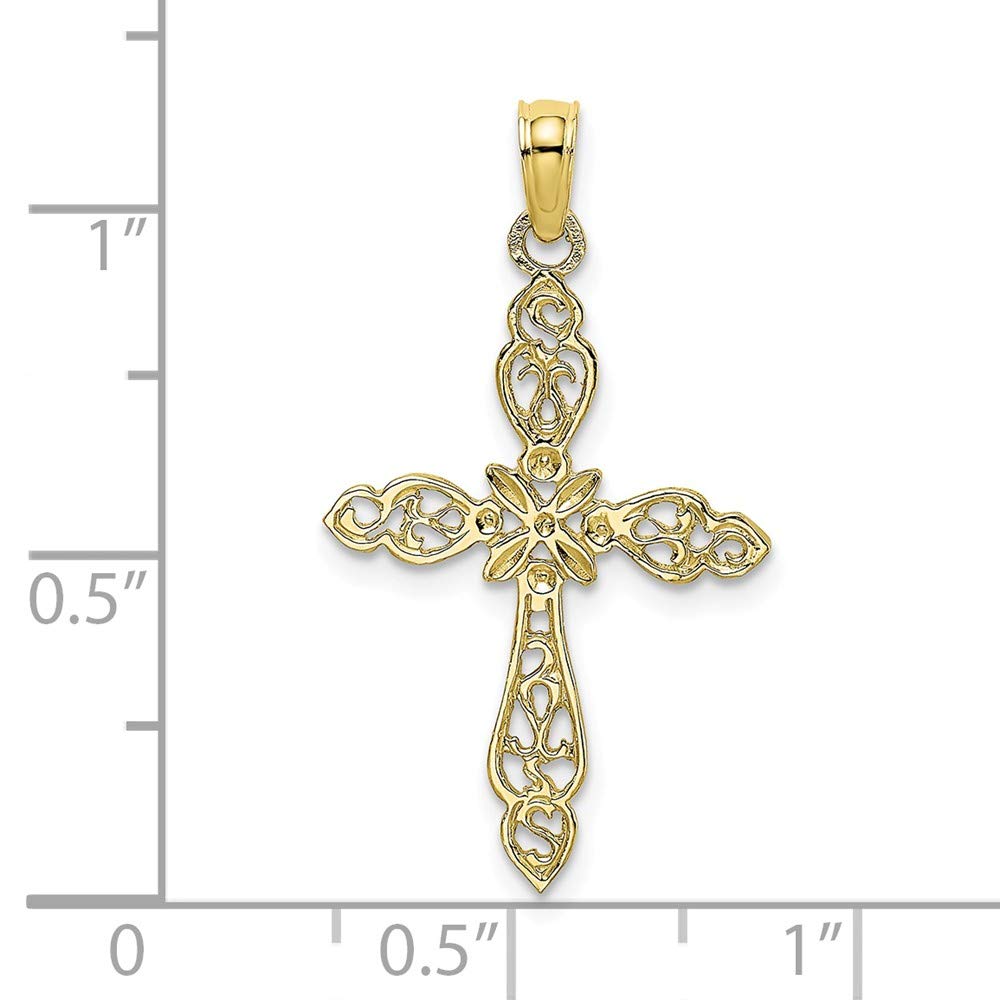 10K Yellow Gold Polished Cut-Out Cross Pendant Necklace - Religious Jewelry for Women, Perfect for Church, Baptism & Everyday Wear