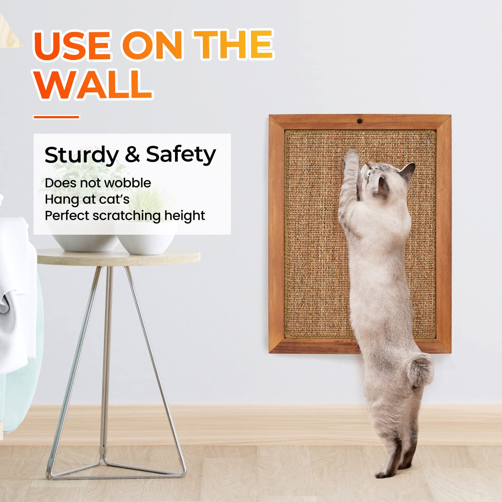 Premium Cat Scratching Post - Natural Wooden Sisal Cat Wall Scratcher for Indoor Cats | Floor & Wall Mounted Vertical Scratch Pad for Kittens & Adult Cats | Protects Furniture & Walls - Perfect for Living Rooms, Bedrooms & Home Offices