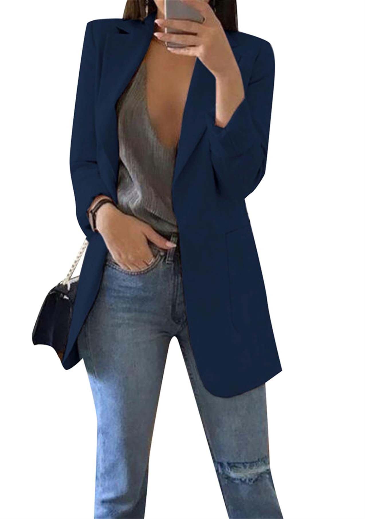 EFOFEI Women's Solid Color Blazer Jacket - Round Neck Casual Slim Fit Long Sleeve Plus Size Office Wear for Work & Business Meetings | Perfect for Professional Outfits & Formal Occasions