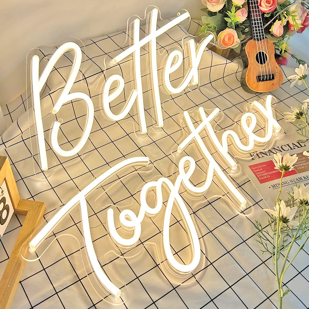 Divatla Better Together Warm White LED Neon Sign - Wedding Decor, Backdrop, Bedroom Wall Art - Large Custom Tube Light for Home, Party & Event Decorations | Perfect for Anniversary, Valentine's Day & Romantic Settings