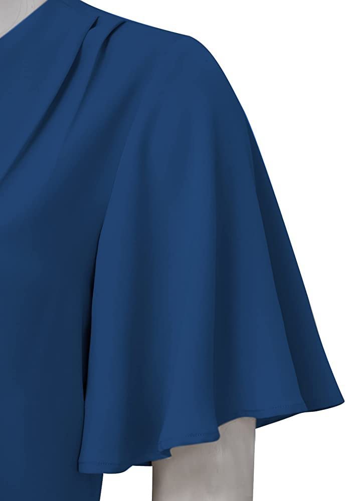 Elegant Women's V-Neck Chiffon Blouse with Ruffle Sleeves - Dressy Casual Tops for Work & Evening Outfits | Flowy Shirt for Office, Date Night & Special Occasions