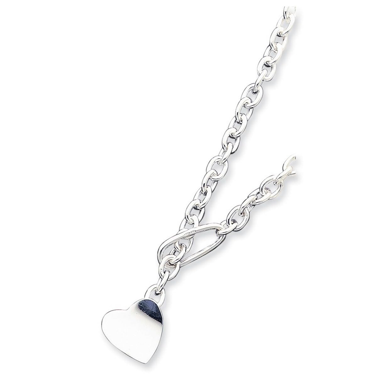 925 Sterling Silver Heart Link Necklace for Women - 16 Inch Polished Love Pendant with Toggle Clasp, Elegant Gift for Valentine's Day, Anniversary & Special Occasions