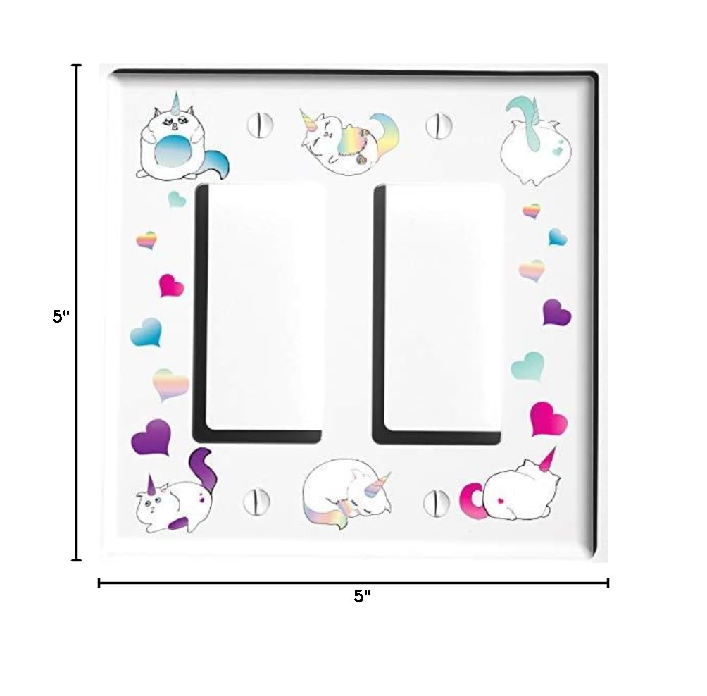Caticorn Light Switch Plate & Outlet Covers - Cat Unicorn Themed Kids Room Decor - Double Rocker Switch - Perfect for Nursery, Bedroom & Playroom Decoration