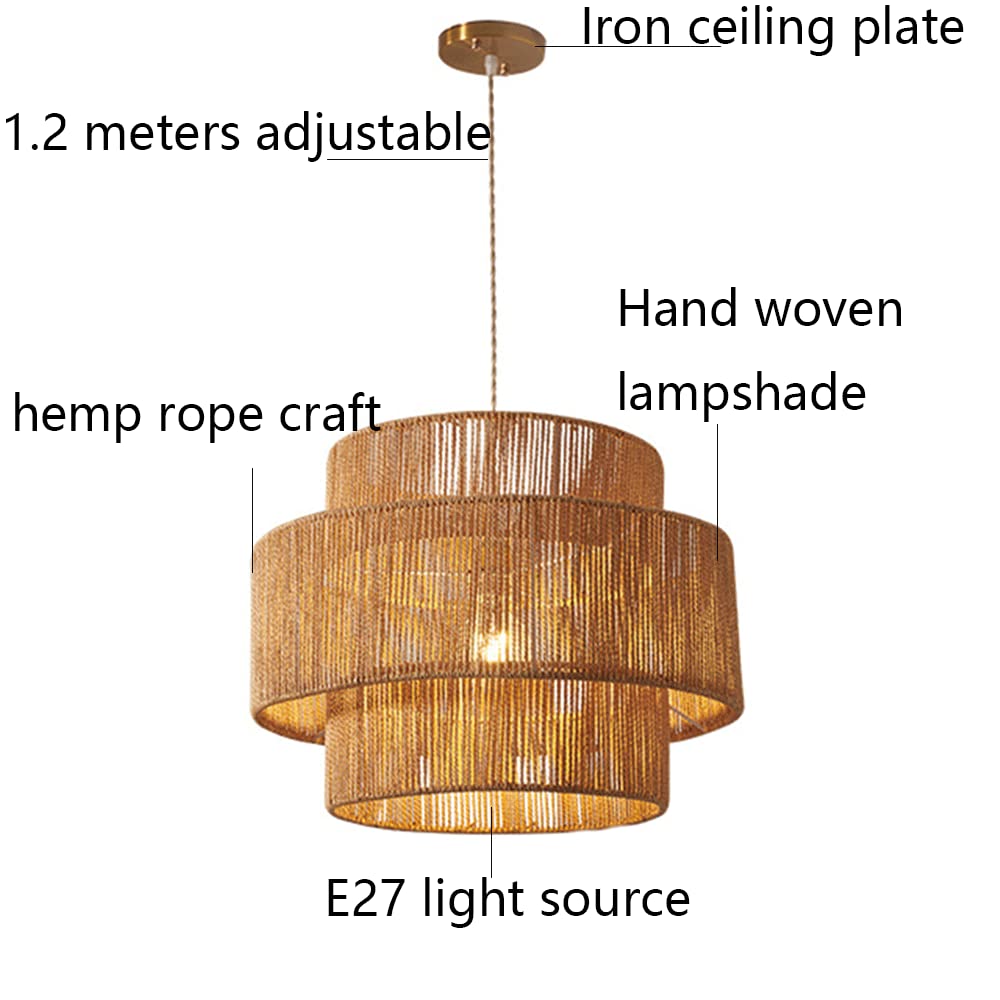 Japanese Hemp Rope Chandelier - Hand-Woven Bamboo Pendant Light Fixture for Ceiling - Natural Woven Hanging Lamp for Bedroom, Restaurant, Homestay & Tea Room Lighting - Boho Home Decor & Zen Atmosphere Creation