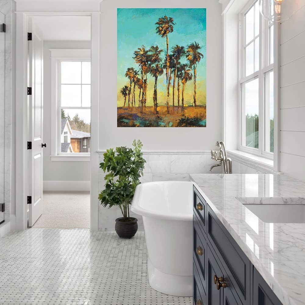 Evening Palms Fine Art Canvas Wall Decor - Hand Painted Tropical Beach Painting for Living Room, Bedroom, Office - Ready to Hang 35