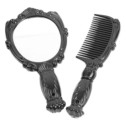 FOMIYES 2-Piece Vintage Handheld Makeup Mirror Set with Comb - Portable Cosmetic Vanity Mirror & Hair Brush for Women & Girls - Perfect for Travel, Bathroom, Shower & Beauty Salon Use