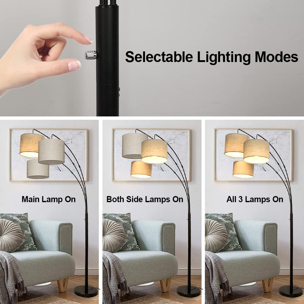 Modern 3-Light Arc Floor Lamp with Hanging Lampshades - 79