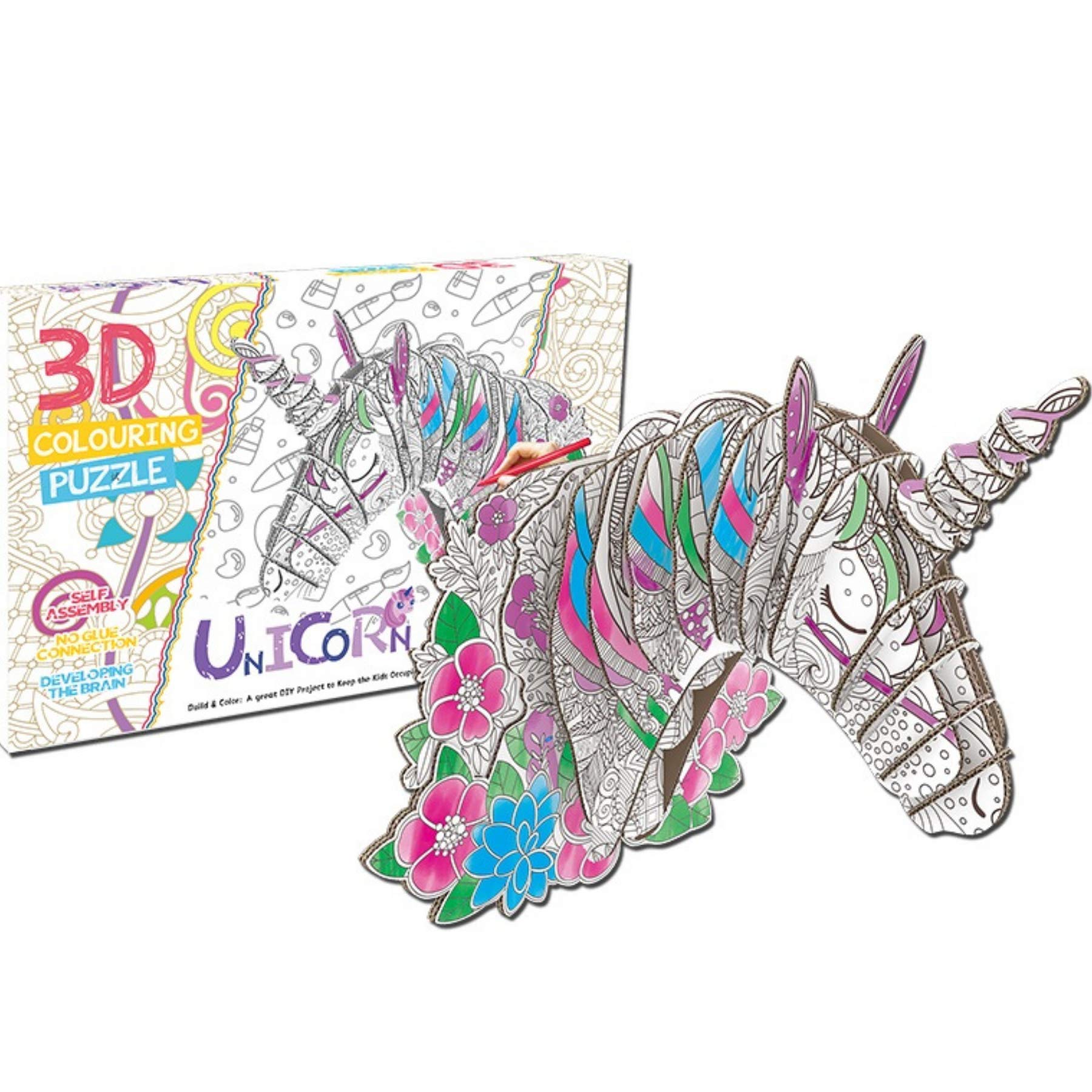 ALICORN 3D Unicorn Puzzle Set - DIY Coloring Cardboard Wall Art for Kids, Creative Painting & Family Activities | Perfect for Birthday Parties, Classroom Projects & Home Decor