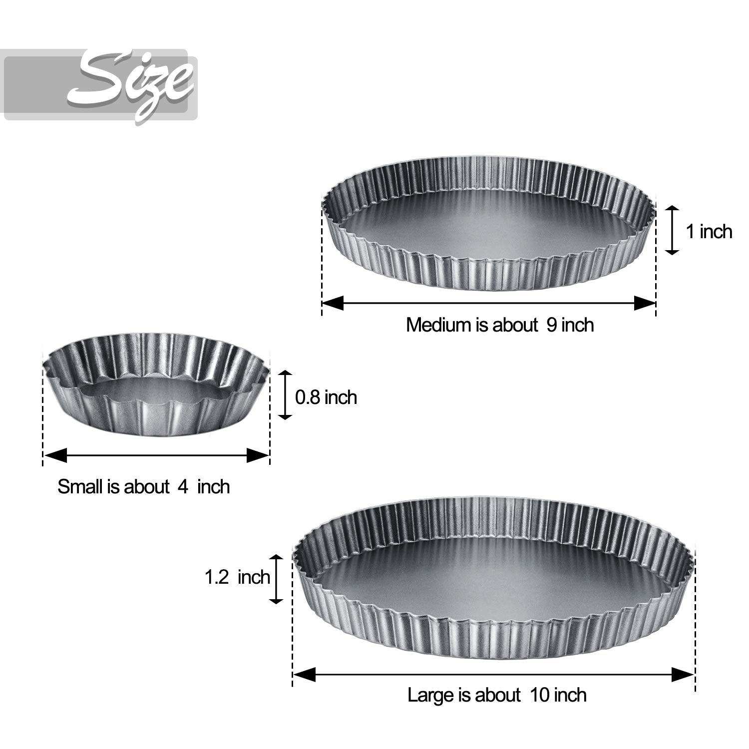Boao 3-Piece Nonstick Carbon Steel Tart Pans Set - 4/9/10 Inch Round Removable Bottom Quiche & Pie Pans for Baking Cakes, Desserts, Pizza | Perfect for Home Baking, Professional Kitchens & Holiday Cooking