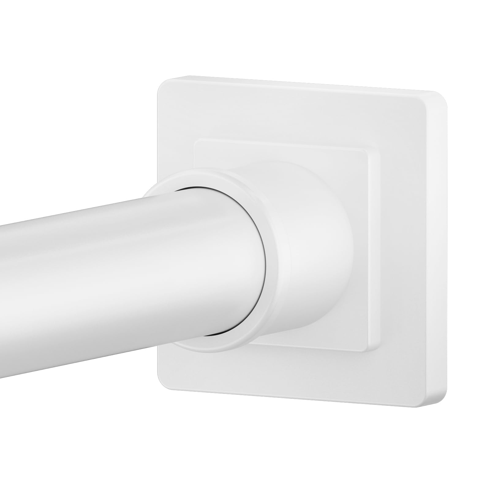 Adjustable Stainless Steel Shower Curtain Rod 32-80 Inch - No Drill Tension Rod for Bathroom, RV, Closet - Square End Design (White) - Perfect for Small Spaces & Travel