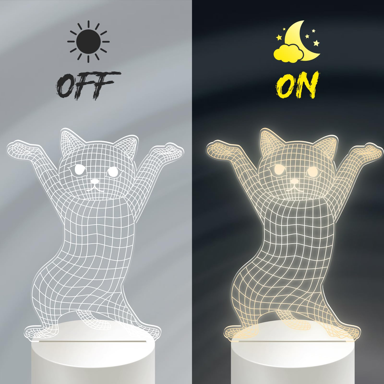 Funny Dancing Cat Night Light - 3D Illusion Dimmable LED Lamp for Cat Lovers | Cute Bedside Decor with Soft White Light | Perfect Gift for Bedroom, Nursery, or Home Office