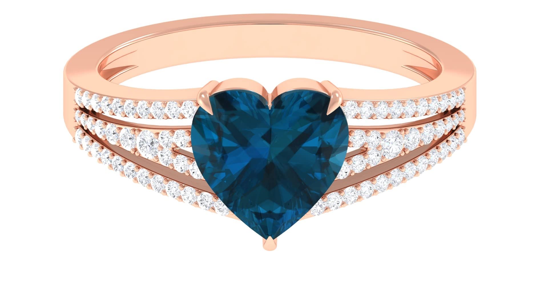 London Blue Topaz Heart Engagement Ring - 14K Solid Gold Designer Solitaire with Moissanite Accents | Perfect for Proposals, Anniversaries & Romantic Gifts
