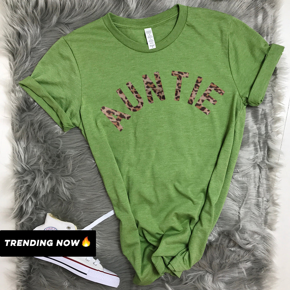 Stylish Auntie Leopard Print Summer T-Shirts for Women - Trendy Cotton Tees for Casual Outings, Beach Vacations & Summer Fashion