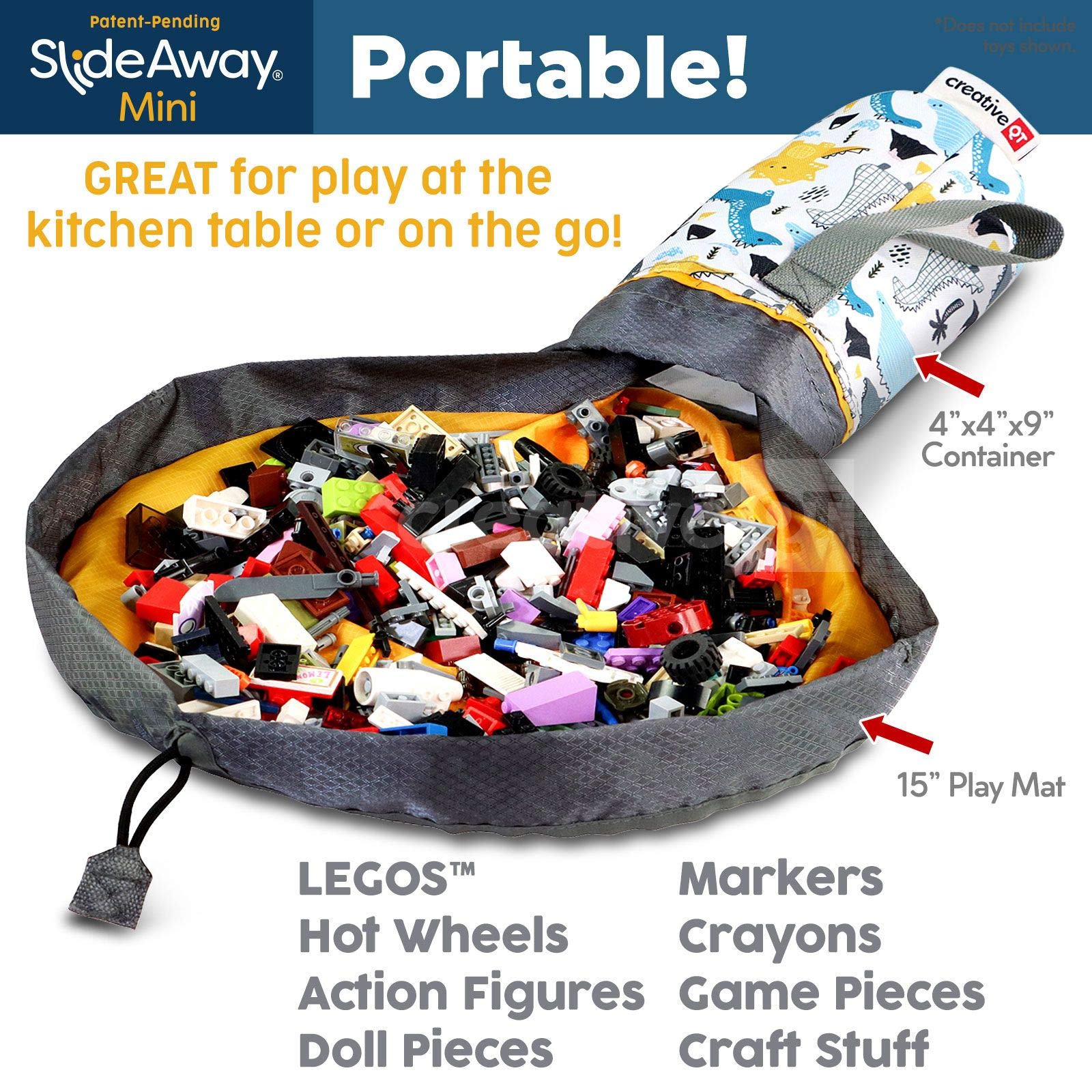 Dinosaur Print SlideAway Toy Storage Organizer - Portable Mini Storage Bag & Play Mat for Toddlers, Kids Room & Travel Organization | Perfect for Daycare, Road Trips & Playtime