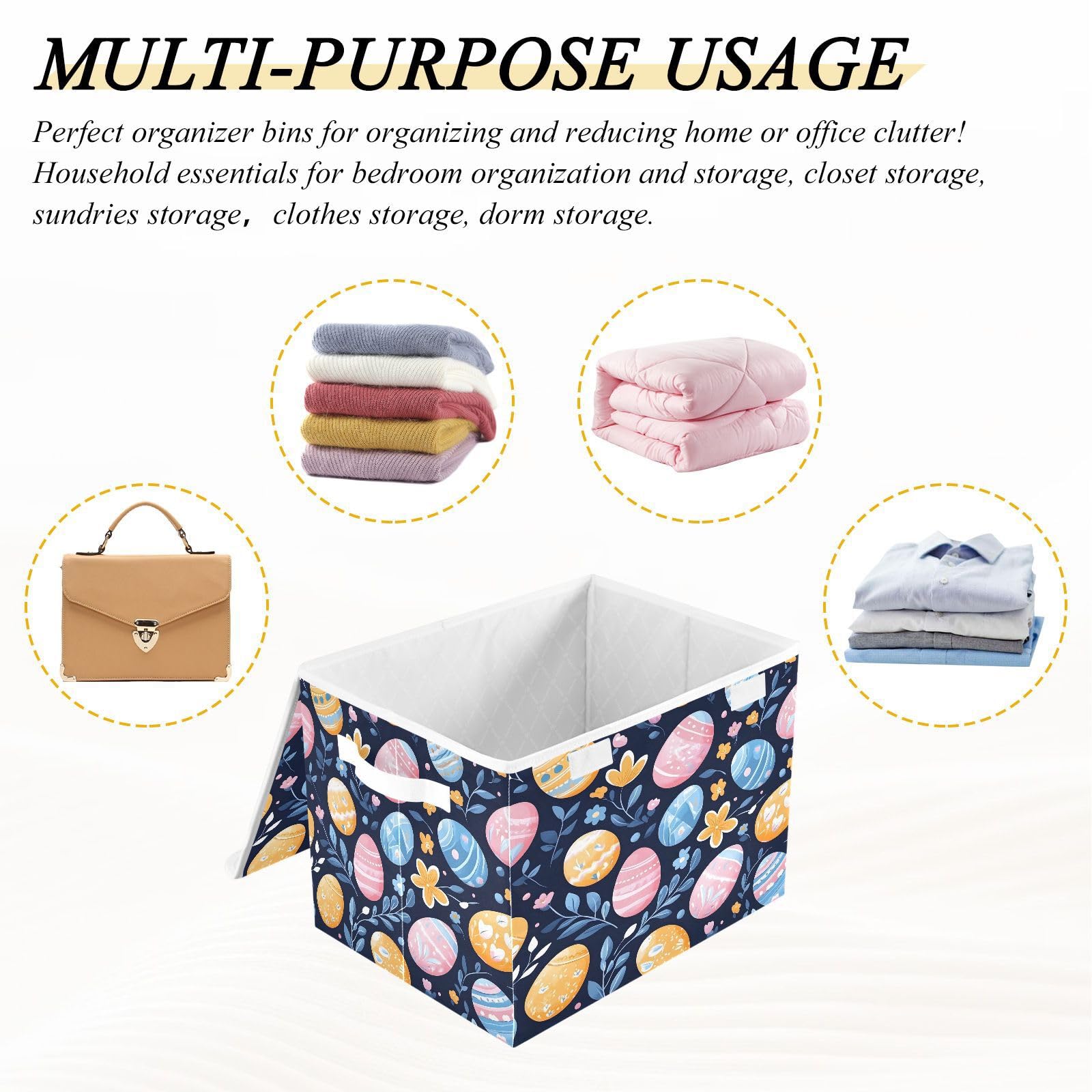 Foldable Fabric Storage Bins with Lids - Collapsible Easter Egg Pattern Organizer Baskets for Home, Bedroom, Closet & Office Organization | Perfect for Seasonal Decor, Toy Storage & Space Saving Solutions
