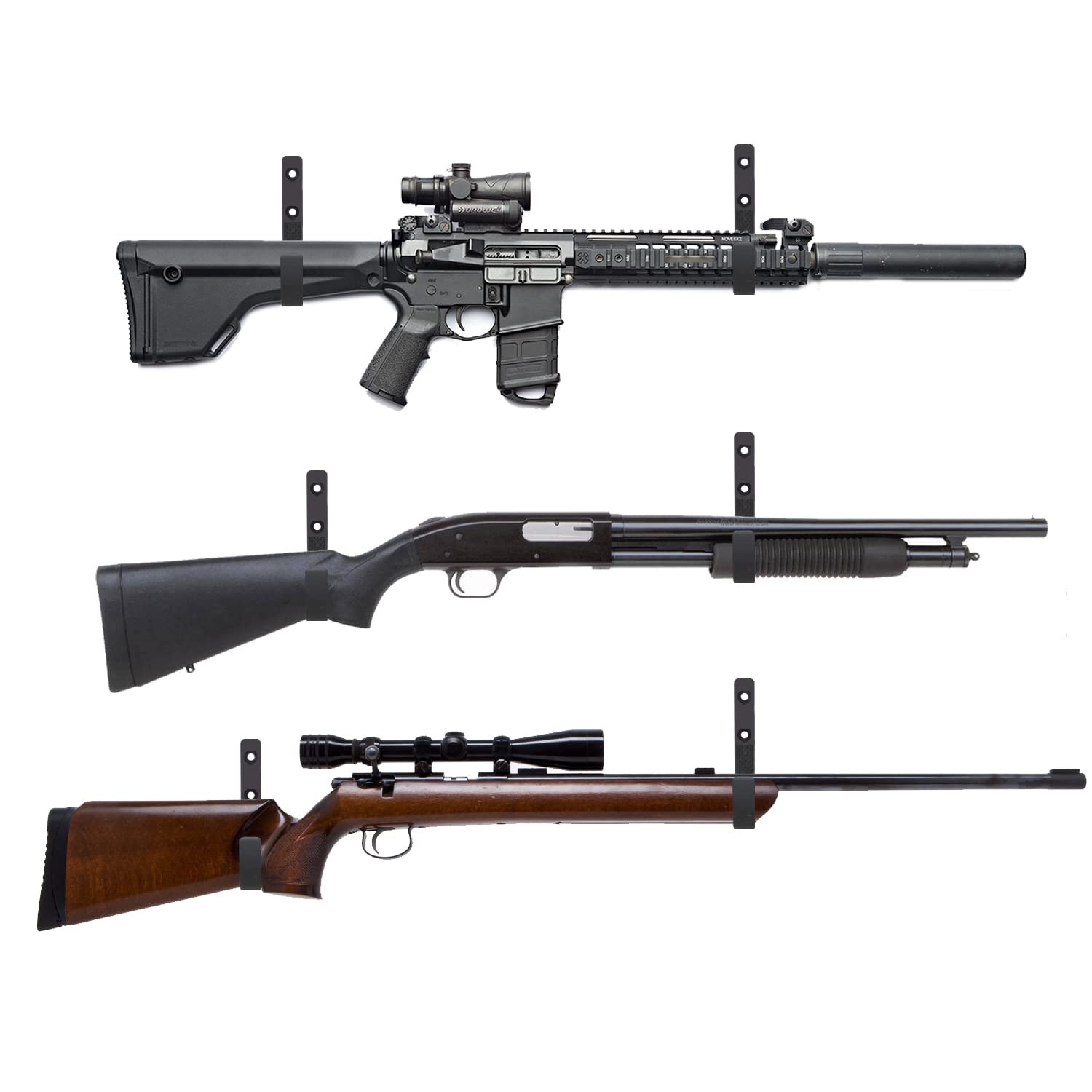 Heavy Duty Steel Gun Rack Wall Mount - Horizontal Shotgun Hooks & Rifle Hangers for Rifles, Shotguns & Archery Bows | Secure Firearm Storage for Home, Cabin or Hunting Lodge