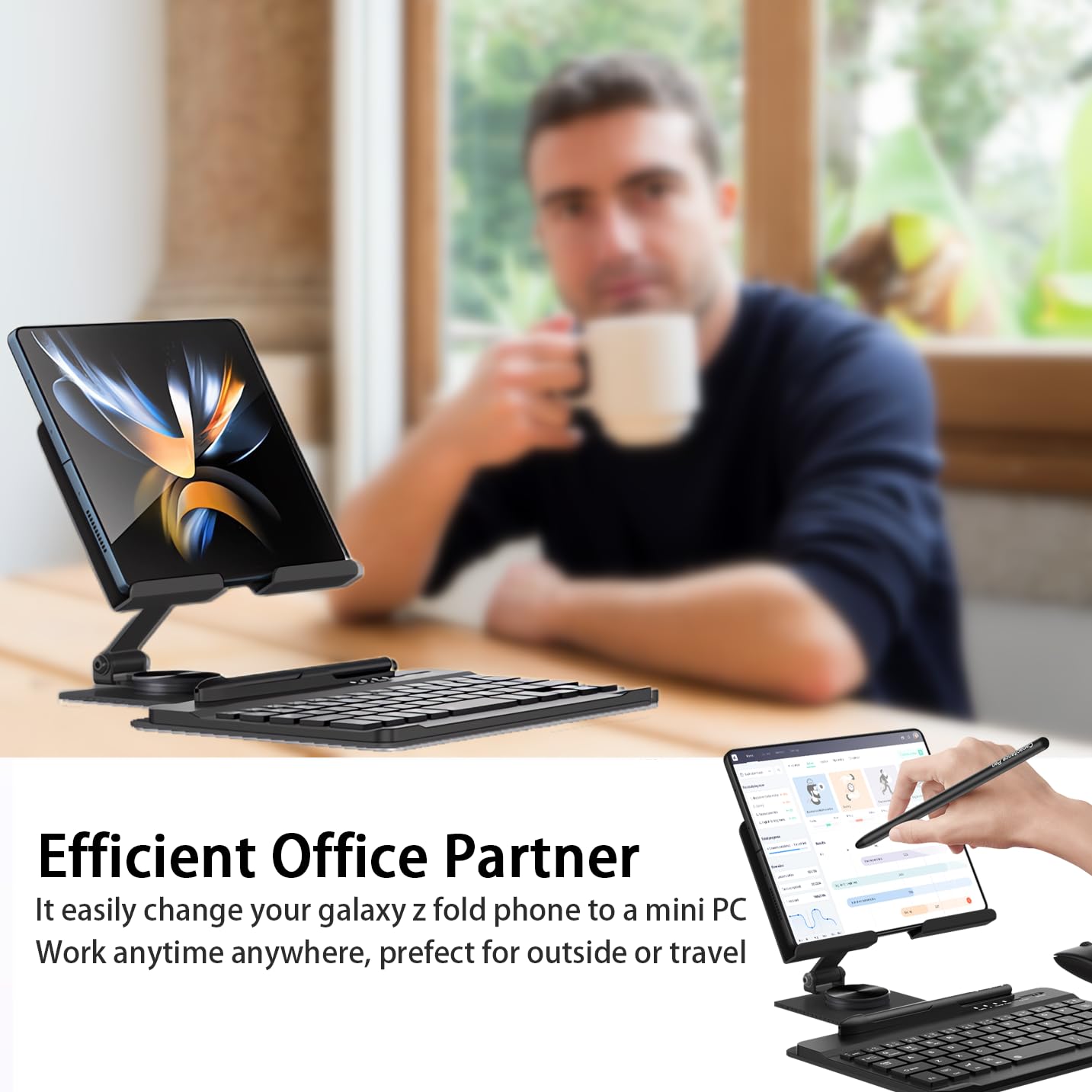 Samsung Galaxy Z Fold 6/5/4 Stand with Bluetooth Keyboard & Mouse - Portable Foldable Adjustable Tablet Stand Holder for Desk Work, Travel & Home Office - Includes Wireless Mouse & Stylus Pen