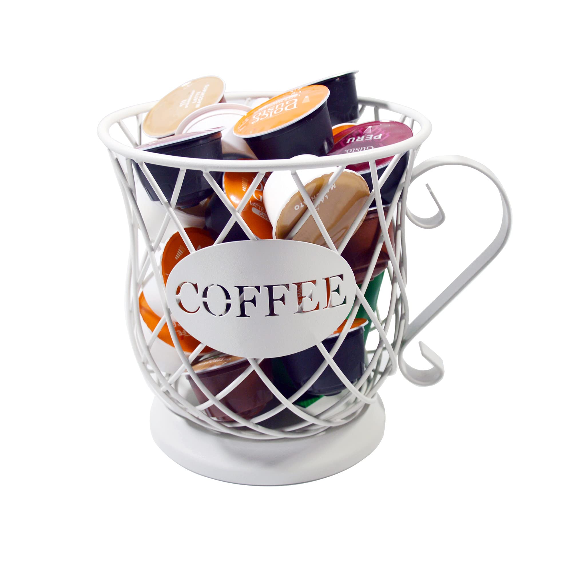 White Coffee Pod Holder - Mug Shaped Multi-Use K-Cup Organizer & Storage Basket for Coffee Station, Countertop, or Coffee Bar - Perfect for Kitchen, Office, or Home Decor