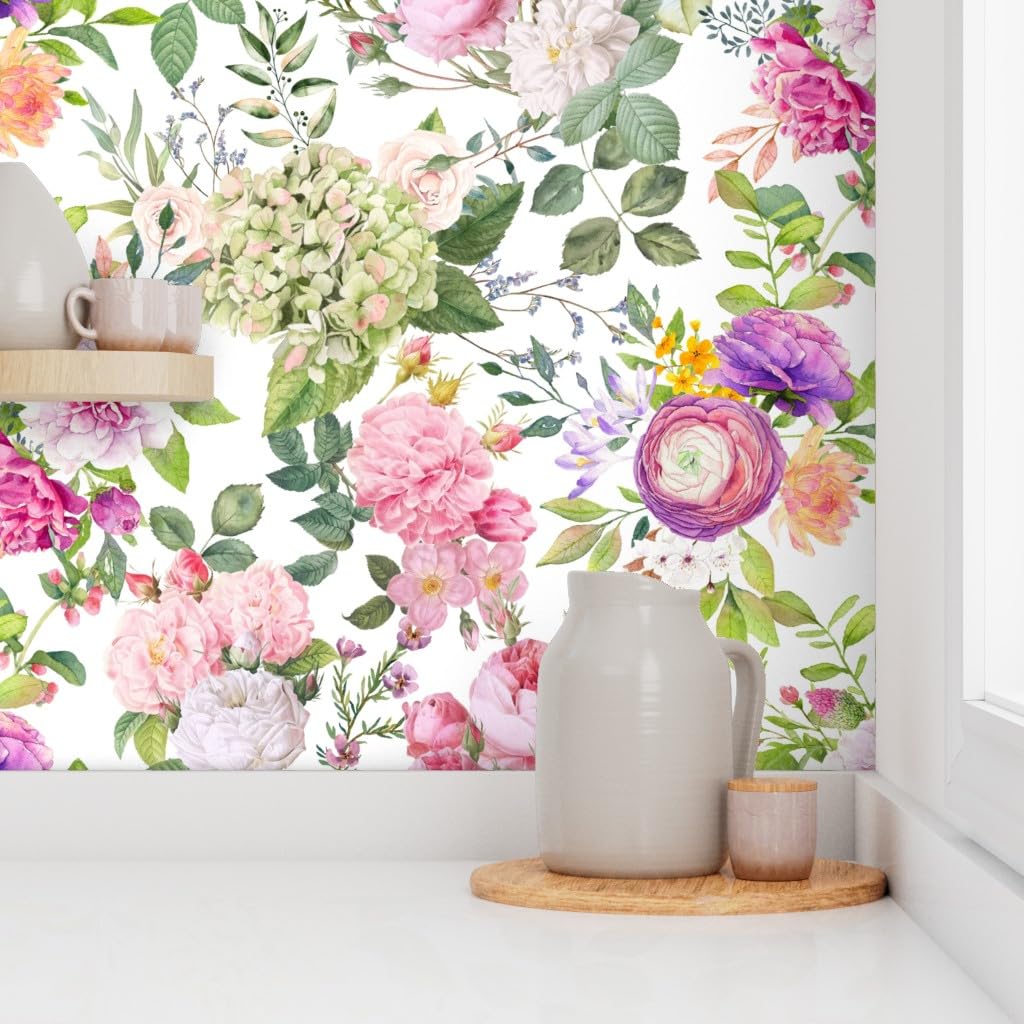 Peel & Stick Wallpaper Swatch - Romantic Pink Rose Floral Design | Removable Self-Adhesive Wallpaper for Bedroom, Nursery & Home Decor | Spoonflower Custom Wallpaper