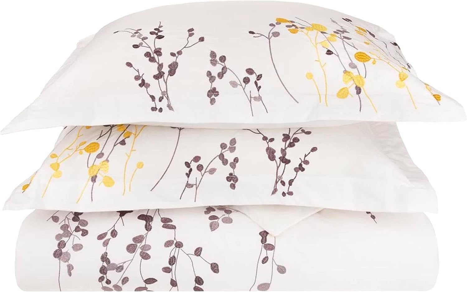 Reed Cotton Embroidered Floral Duvet Cover Set - Queen Size 3-Piece Bedding Set with Pillowcases, Soft Breathable Luxury Bed Cover for Master Bedroom, Guest Room & Dorm Decor