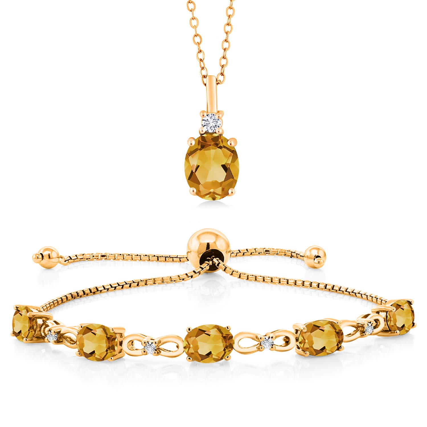 5.28Ct Yellow Citrine Pendant & Bracelet Set in 18K Gold for Gifting