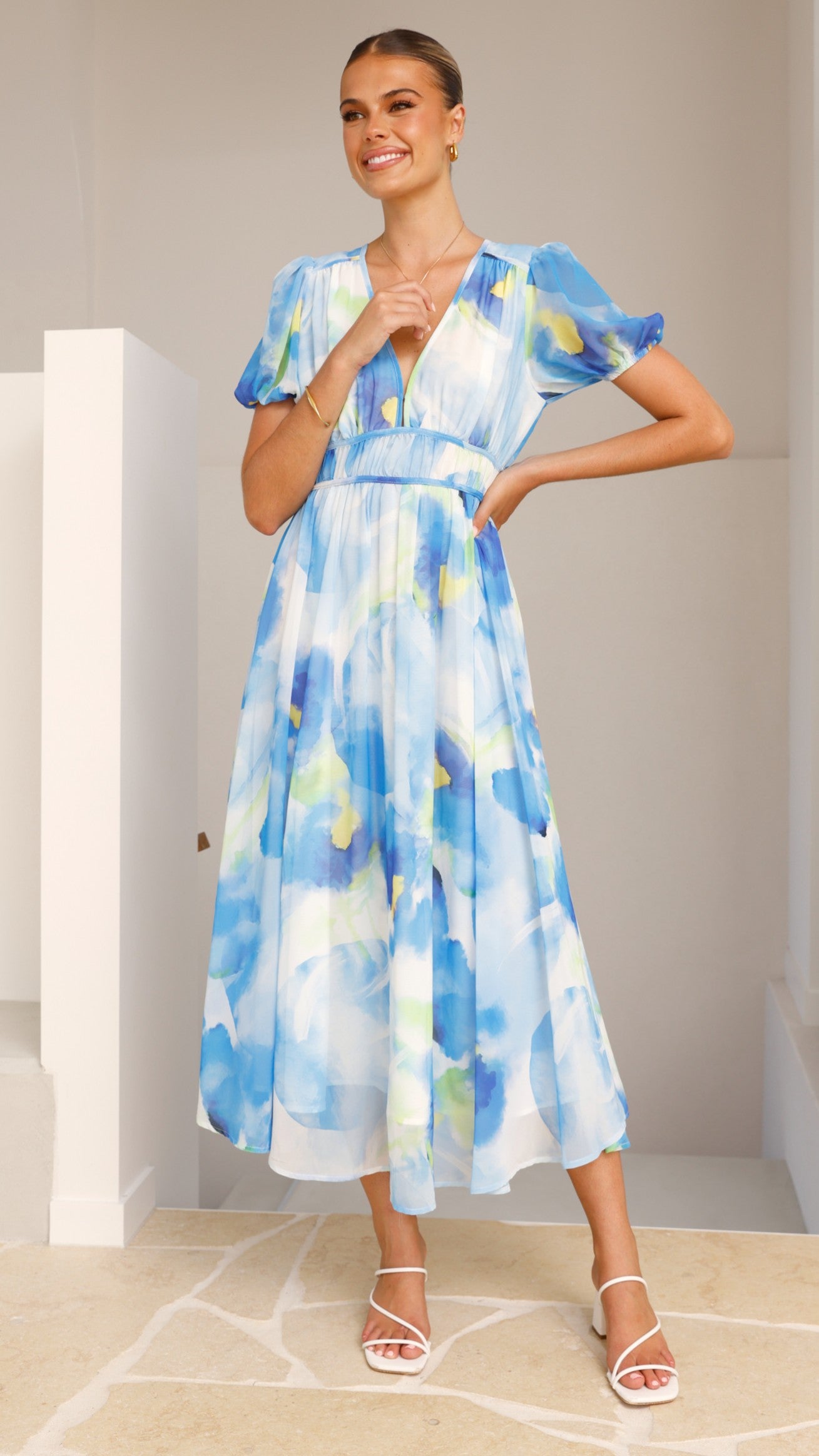 Amberose Maxi Dress for Women - Blue & Green Flowy Summer Beach Dress | Perfect for Vacations, Parties & Casual Outings