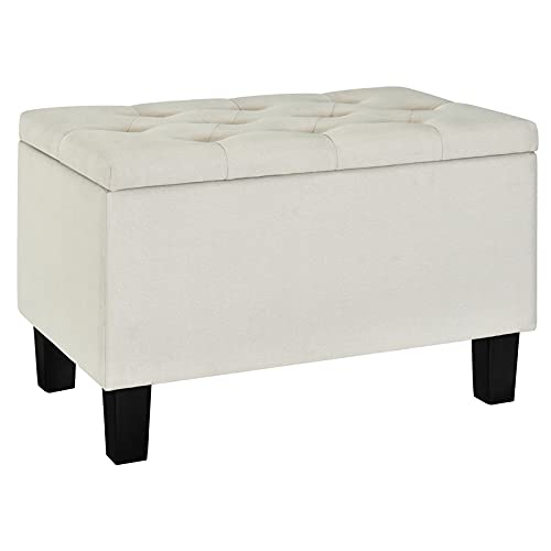 29 Inch Cream Diamond Tufted Fabric Storage Bench for Bedroom, Living Room & Entryway - Upholstered Ottoman with Storage Space for Home Organization