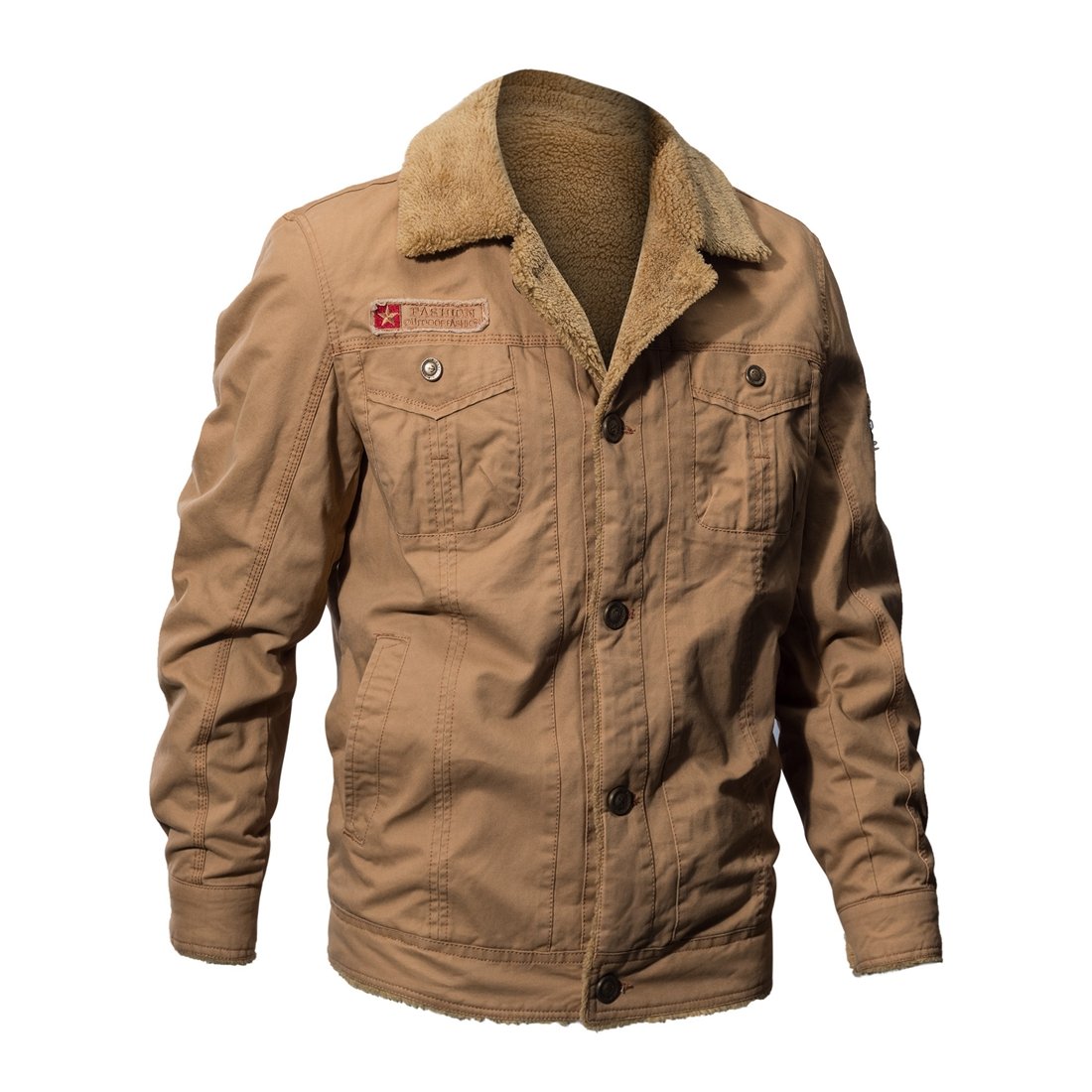Minishion Men's Fur-Lined Collar Winter Jacket - Army Green Cotton Coat for Outdoor Activities, Hiking & Cold Weather