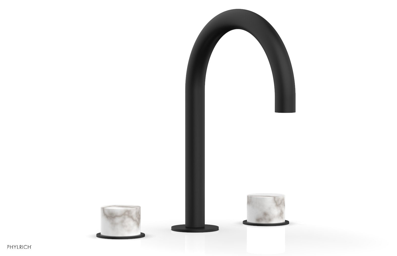 BASIC II Widespread Bathroom Faucet with White Marble Handles - 8 Inch Centerset, Brushed Nickel Finish for Modern Vanity Sinks (Model 230-03) - Perfect for Guest Bathrooms and Powder Rooms
